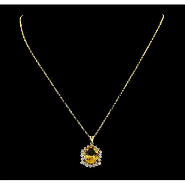 4.82 ctw Citrine Quartz and Diamond Pendant With Chain - 14KT Yellow Gold
