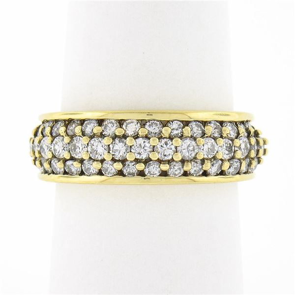 Jose Hess 18k Gold 0.90 ctw Round Prong Diamond Multi Row Grooved Wide Band Ring