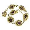 Image 5 : Vintage Gold 6.75" Cabochon Ruby & Turquoise Textured Leaf Link Bracelet