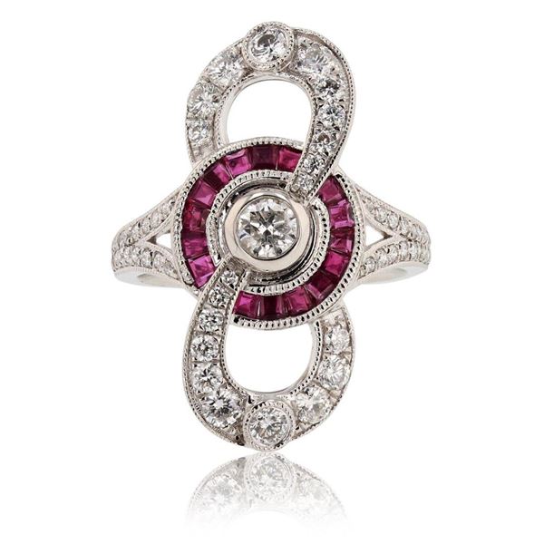 0.28 ctw Diamond and 0.82 ctw Ruby Platinum Ring (1.13 ctw Diamonds)