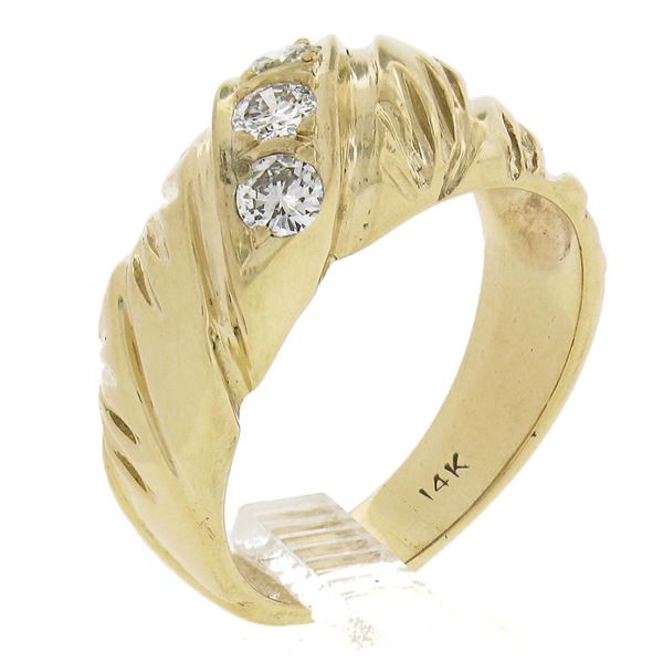 Vintage Men's 10K Rosy Yellow Gold .50 ctw Diamond Textured & Polished Band Ring