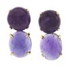 Image 1 : Vintage 14K Yellow Gold Round & Oval Cabochon Cut Amethyst Drop Dangle Earrings