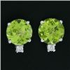Image 2 : NEW 14k White Gold 2.86 ctw Round Green Peridot w/ Diamond Accent Stud Earrings
