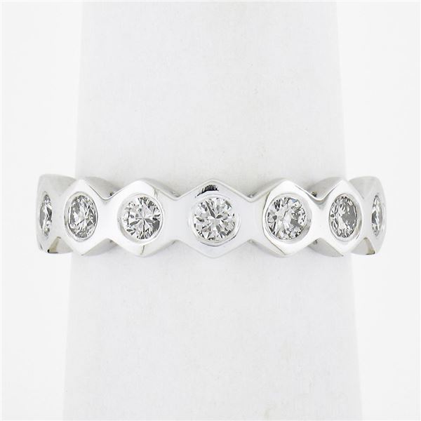 New Platinum 0.52 ctw Round Burnish Set Diamond Stackable Hexagon Shape Band Rin