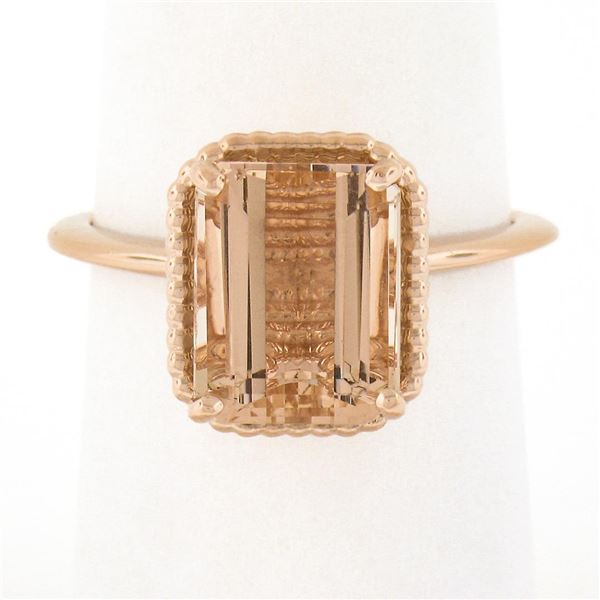 NEW 14k Rose Gold 3.13 ctw Emerald Cut Morganite Solitaire Twisted Wire Work Rin