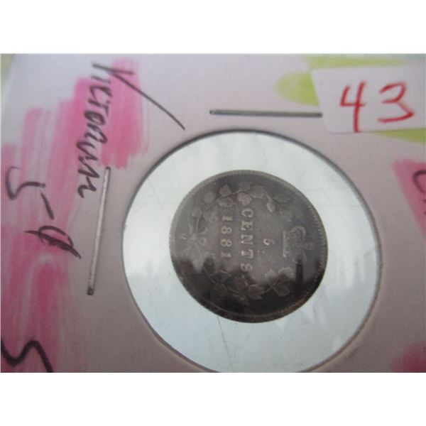 1881H VICTORIAN CANADA SILVER FIVE CENT