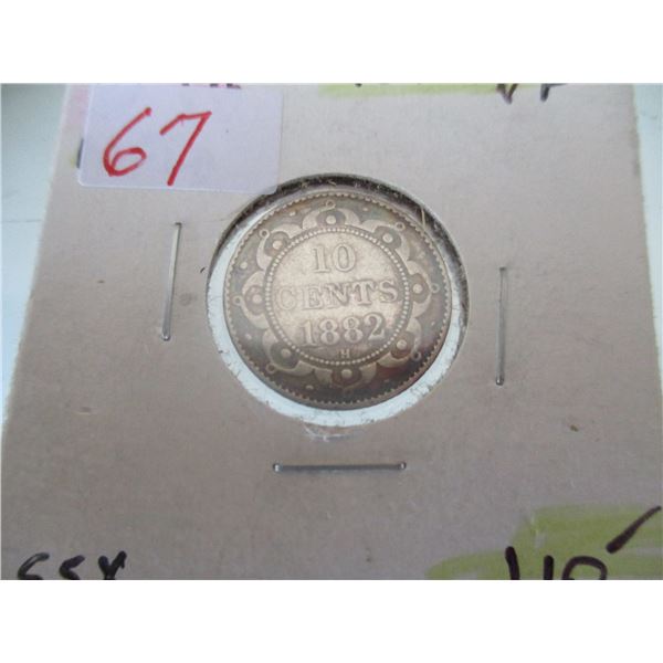1882 VF NEWFOUNDLAND VICTORIAN SILVER DIME