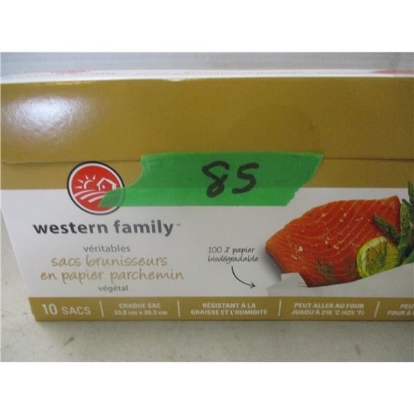 SHELF PULLS (AS IS):  BOX C/W 10 PARCHMENT BAGS