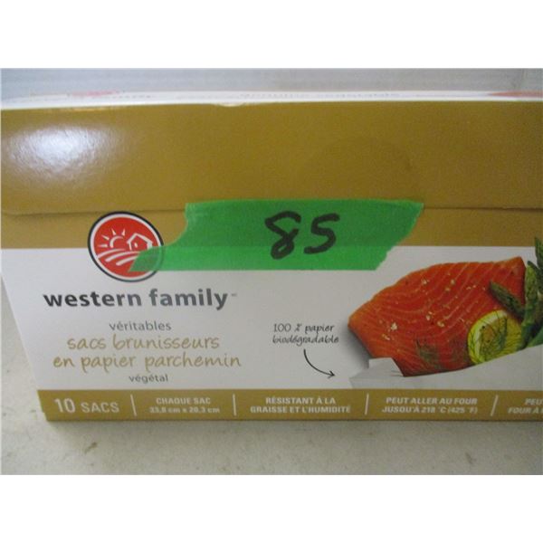 SHELF PULLS (AS IS):  BOX C/W 10 PARCHMENT BAGS