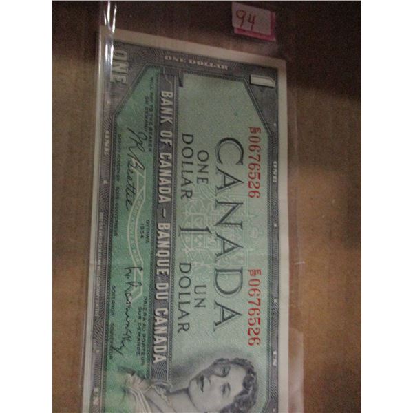 1954 CRISP UNCIRCULATED LAST OF CANADA $1 BILL