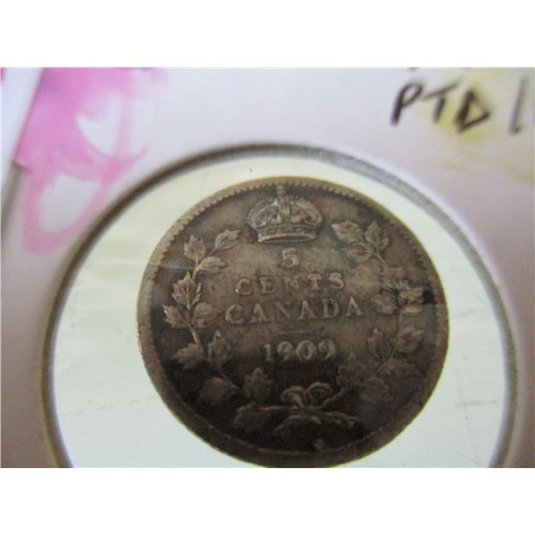 1969 ???/LEAVES CANADA VF SILVER FIVE CENT