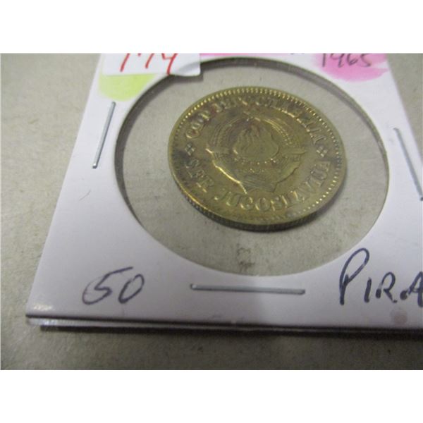 1965 YUGOSLAVIA 50 CENT PIRA COIN