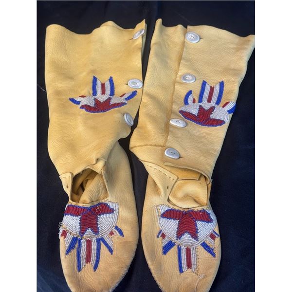 Raw-Hide, Beaded, Antler-Button Moccasin Boots