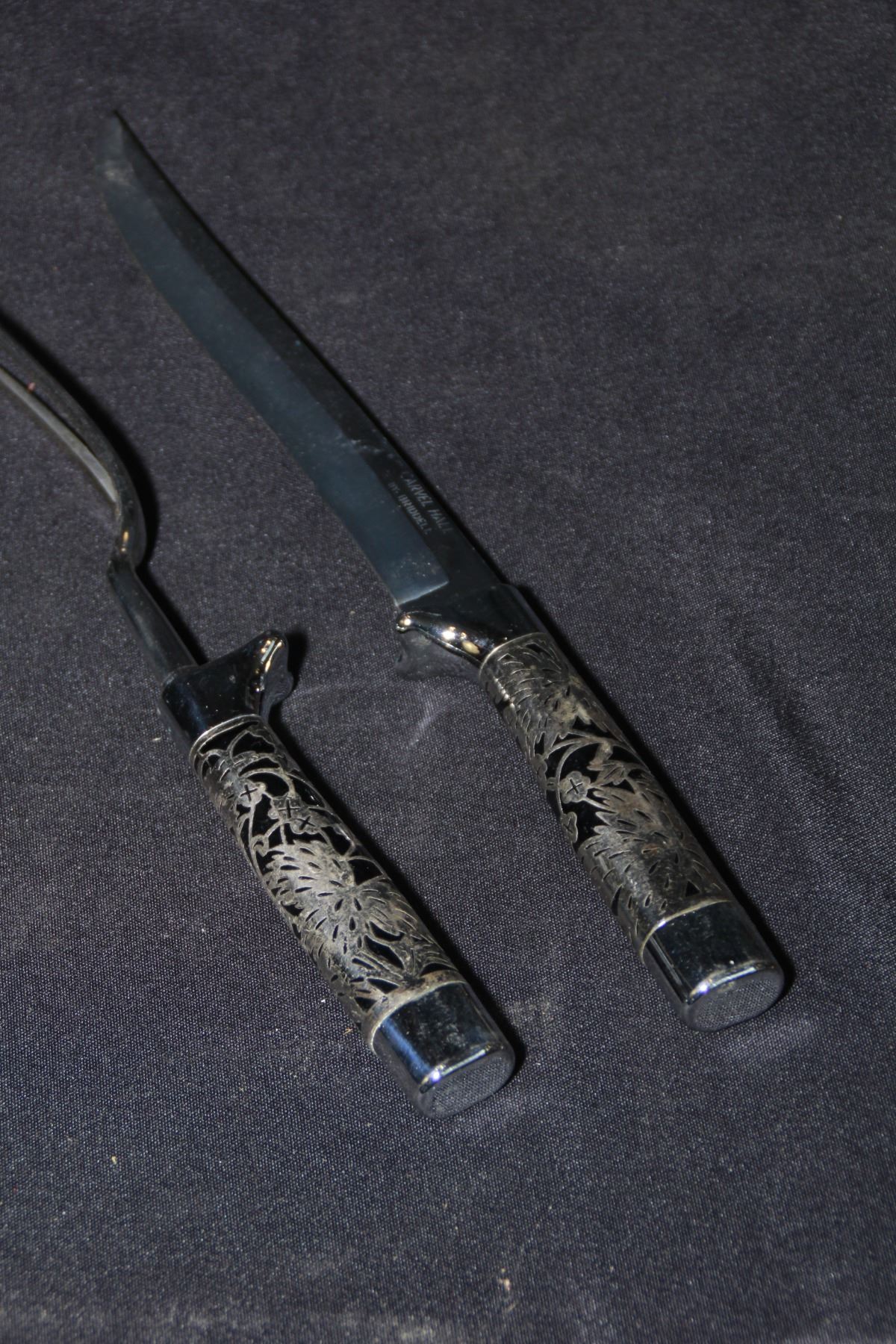 2 PC carving Set Silver inlay handle