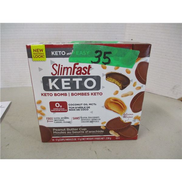 SHELF PULLS (AS IS):  KETO PEANUT BUTTER CUPS (14 X 17G) - BOX