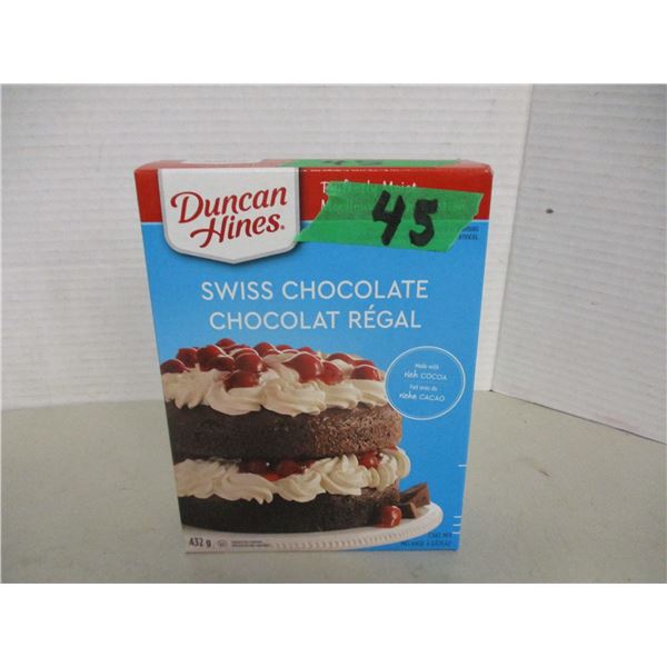 SHELF PULLS (AS IS):  DUNCAN HINES SWISS CHOCOLATE CAKE MIX - BOX