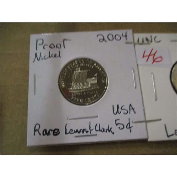 2004 LEWIS & CLARK NICKEL (2 COIN COMPARISON SET - 1 PROOF & 1 UNCIRCULATED)