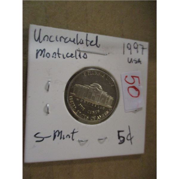 1997 UNCIRCULATED MONTICELLO NICKEL