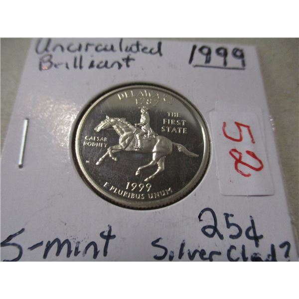 1999 UNCIRCULATED BRILLIANT DELAWARE QUARTER