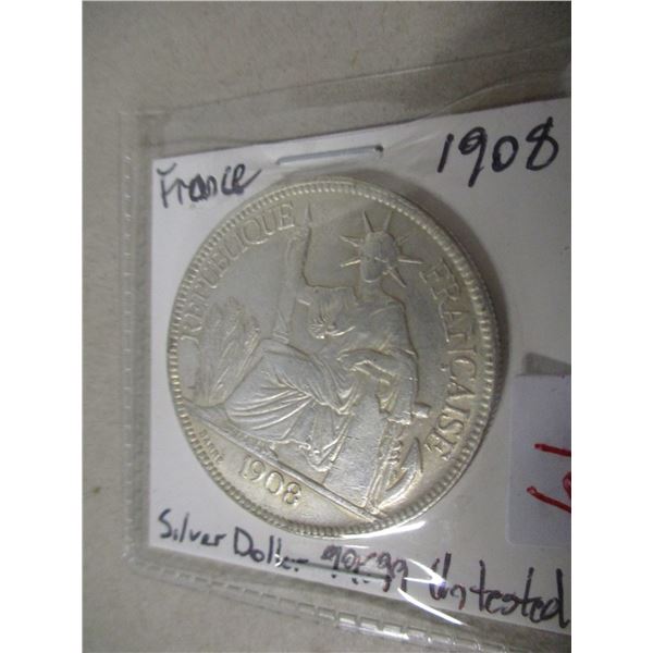 1908 FRANCE SILVER DOLLAR (UNTESTED - 0.90 AG)