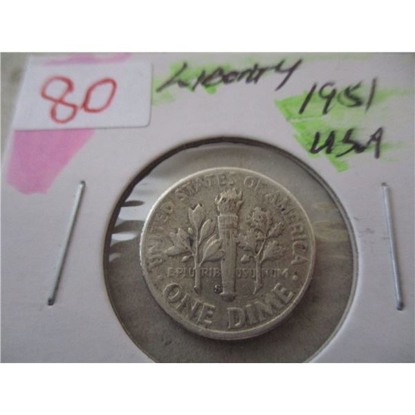 1951 USA LIBERTY SILVER DIME