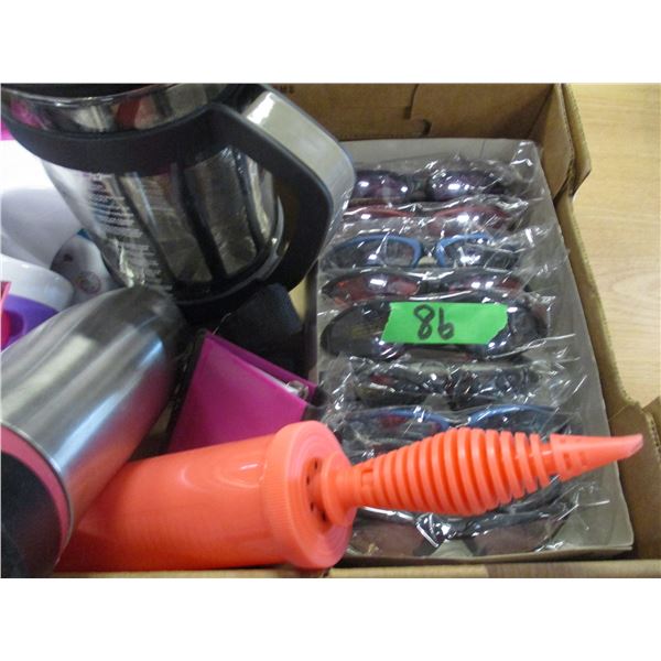 TRAY C/W MUGS, SUNGLASSES, ETC