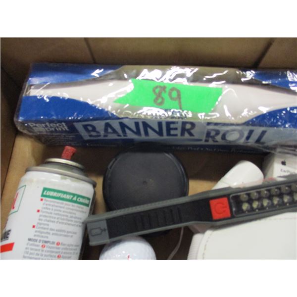 TRAY C/W PLATIC TAGS, CHAIN LUBE, ETC