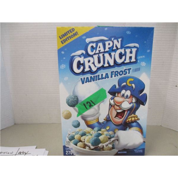SHELF PULLS (AS IS):  CAPTAIN CRUNCH VANILLA FROST CEREAL (270G) - BOX