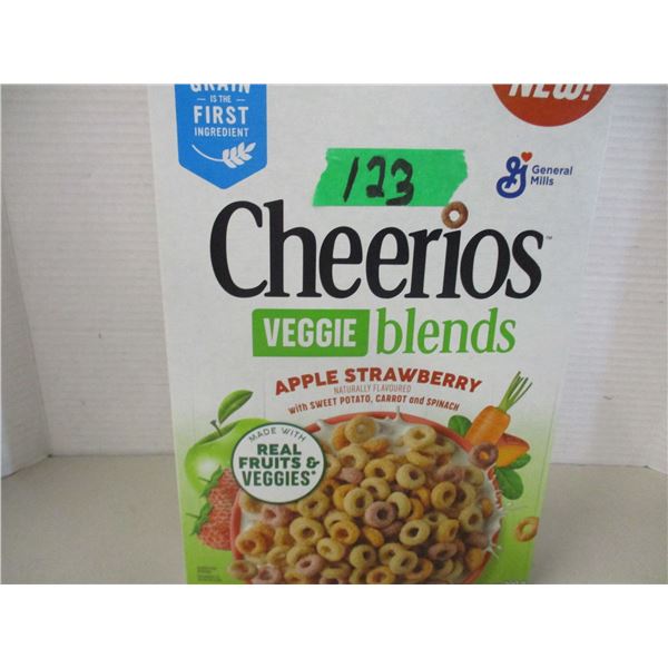SHELF PULLS (AS IS):  CHEERIOS VEGGIE BLEND APPLE STRAWBERRY CEREAL (300G) - BOX