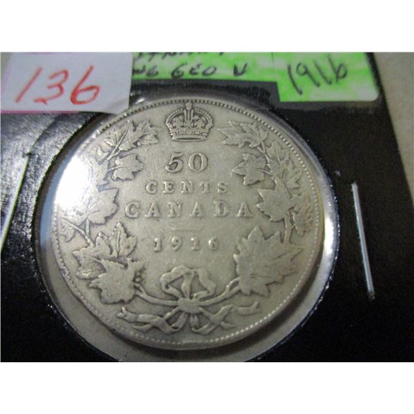 1916 CANADA KING GEORGE V SILVER HALF DOLLAR
