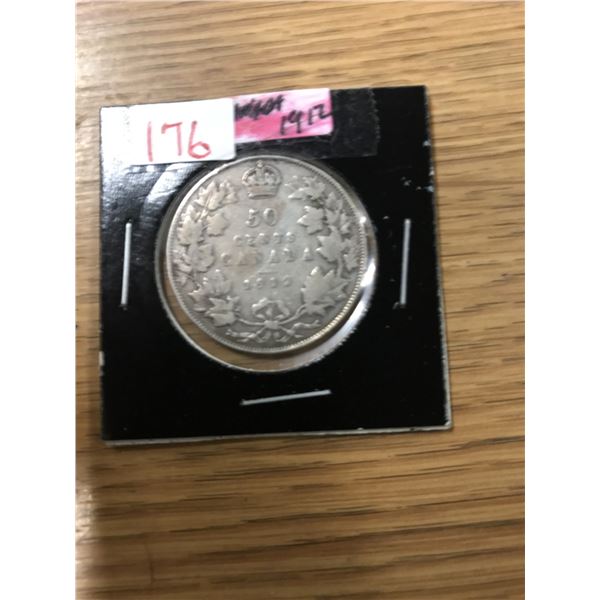 1912 CANADA KING GEORGE V SILVER HALF DOLLAR