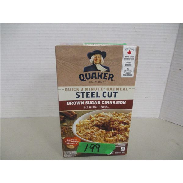 SHELF PULLS (AS IS):  QUAKER STEEL CUT BROWN SUGAR & CINNAMON OATMEAL (8 PKGS) - BOX