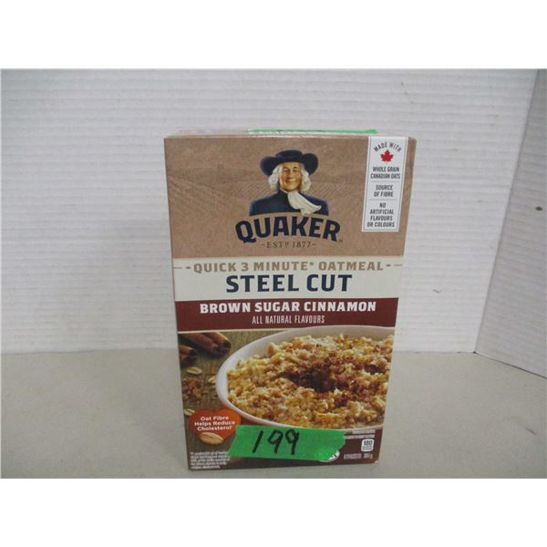 SHELF PULLS (AS IS):  QUAKER STEEL CUT BROWN SUGAR & CINNAMON OATMEAL (8 PKGS) - BOX