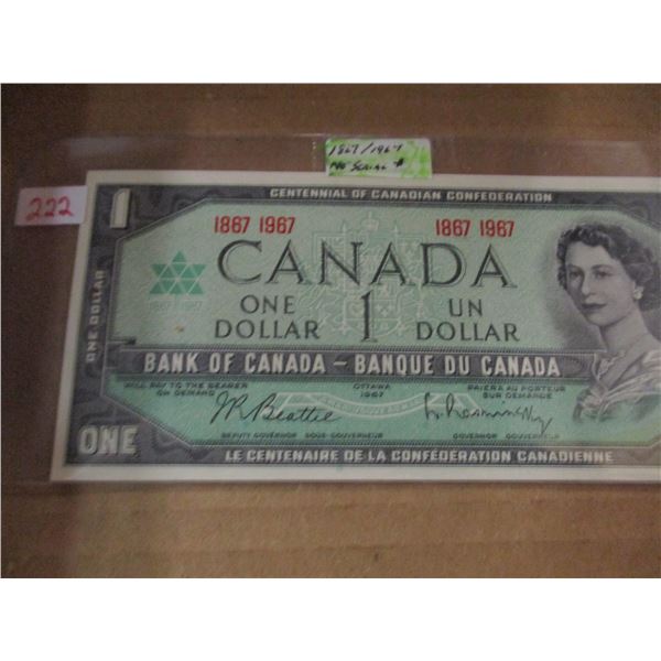 1867 - 1967 UNCIRCULATED NO SERIAL NUMBER CENTENNIAL $1 BILL