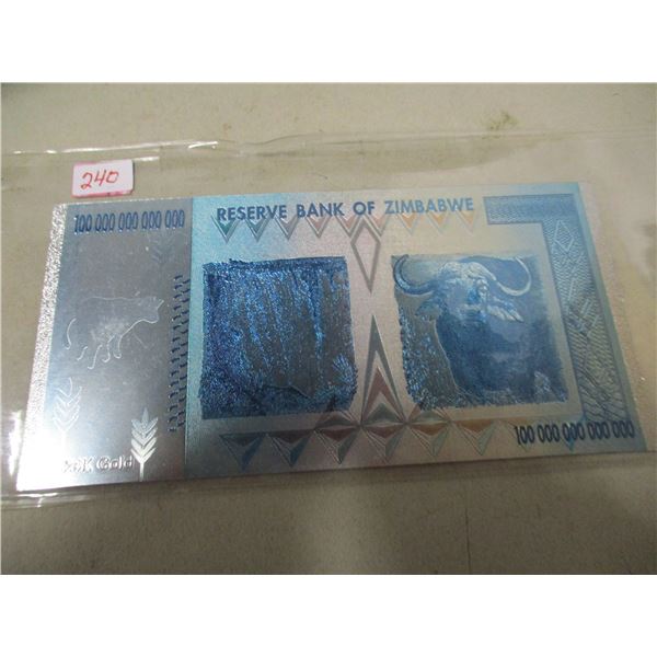 RESERVE BANK OF ZIMBABWE $100 TRILLION BANK NOTE