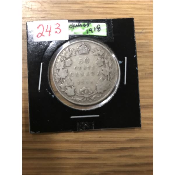 1918 KING GEOGE V CANADA SILVER HALF DOLLAR