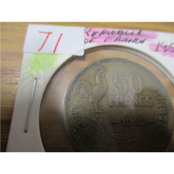 1952 REPUBLIC OF FRANCE 50 FRANC TOKEN