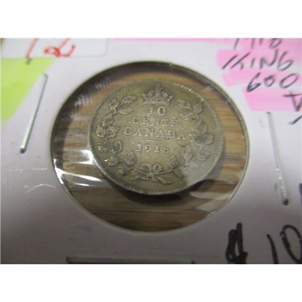1918 CANADA KING GEORGE V SILVER DIME