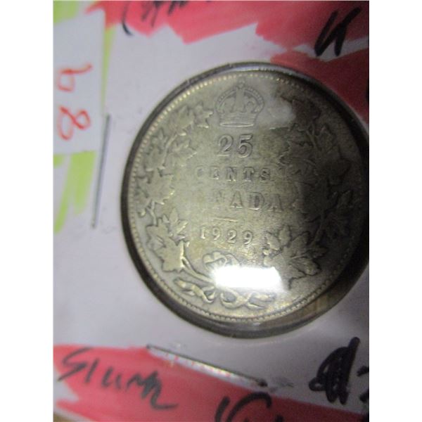 1929 CANADA KING GEORGE V SILVER QUARTER