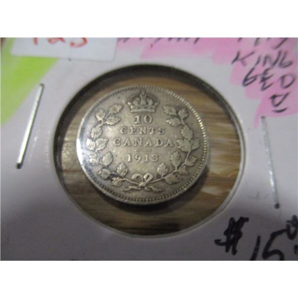 1913 CANADA KING GEORGE V SILVER DIME