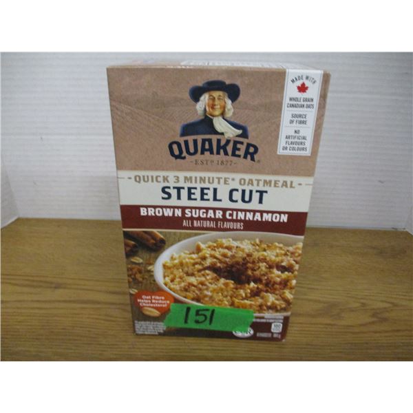 SHELF PULLS (AS IS):  QUAKER STEEL CUT BROWN SUGAR & CINNAMON OATMEAL (8 PKGS) - BOX