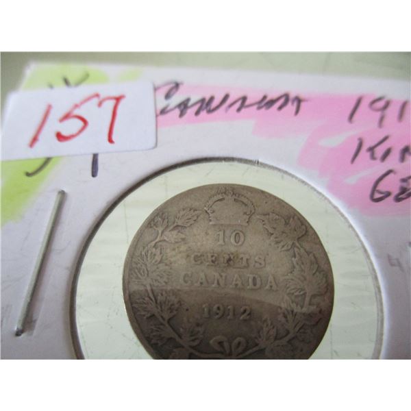 1912 CANADA KING GEORGE V SILVER DIME