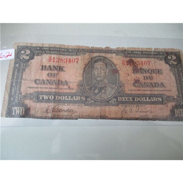 1937 KING GEORGE VI LAST OF CANADA $2 BILLS