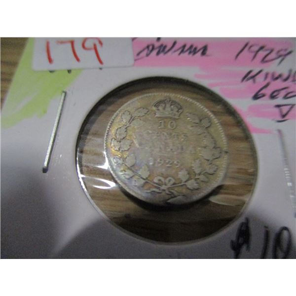 1929 KING GEORGE V CANADA SILVER DIME
