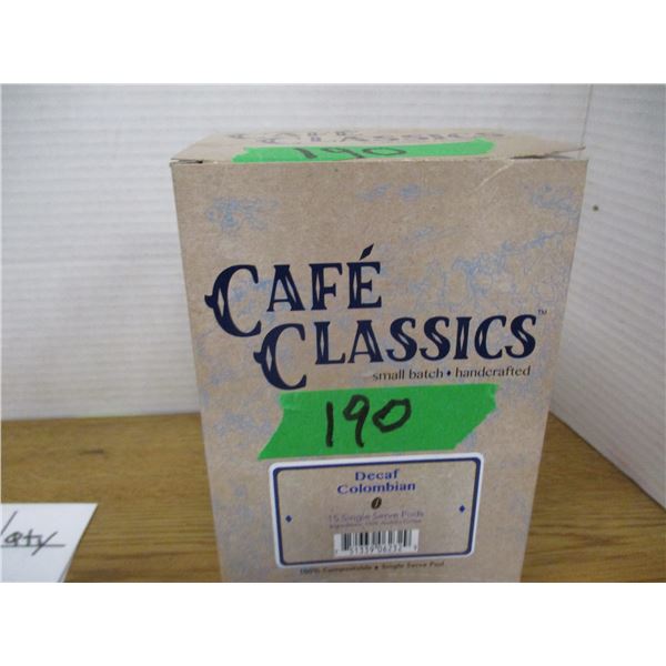 SHELF PULLS (AS IS):  DECAF COLOMBIAN COFFEE (15 PODS) - BOX
