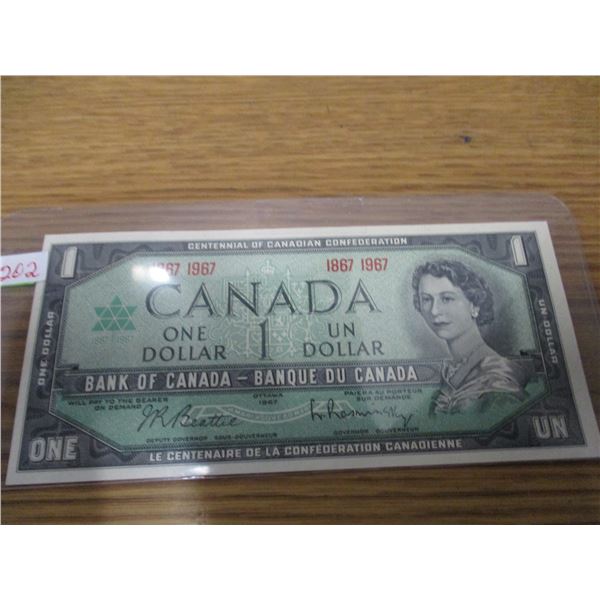 1967 CRISP UNCIRCULATED CANADA NO SERIAL NUMBER CONFEDERATION $1 BILL