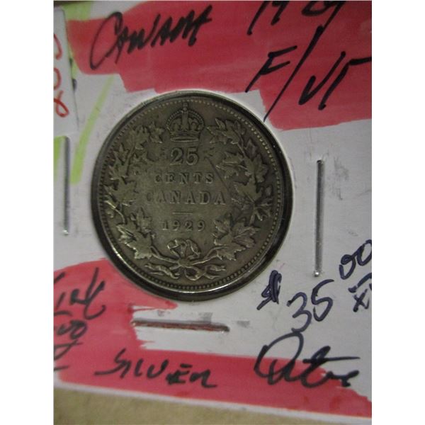 1929 CANADA KING GEORGE V SILVER QUARTER