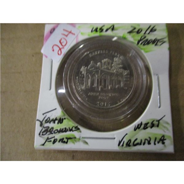2016 PROOF JOHN BRONS FORT WEST VIRGINIA PROOF QUARTER