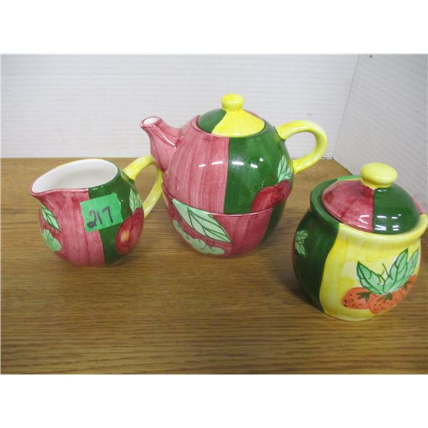 ESTATE:  TEAPOT C/W CUP, SUGAR BOWL, & CREAMER