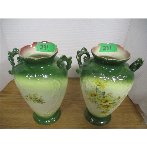 ESTATE:  PAIR OF GREEN VASES
